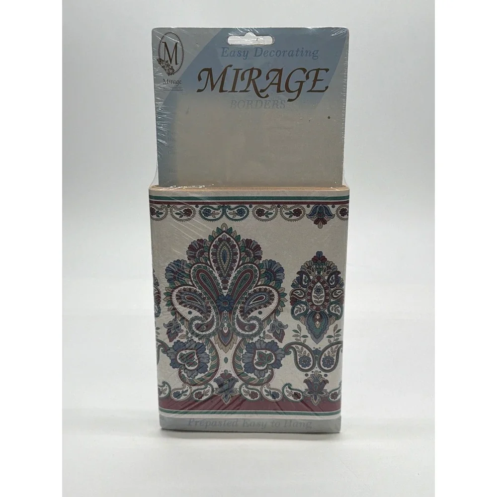Mirage Wallcovering Paisley Medallion Wallpaper Border Burgundy Teal 85-89208